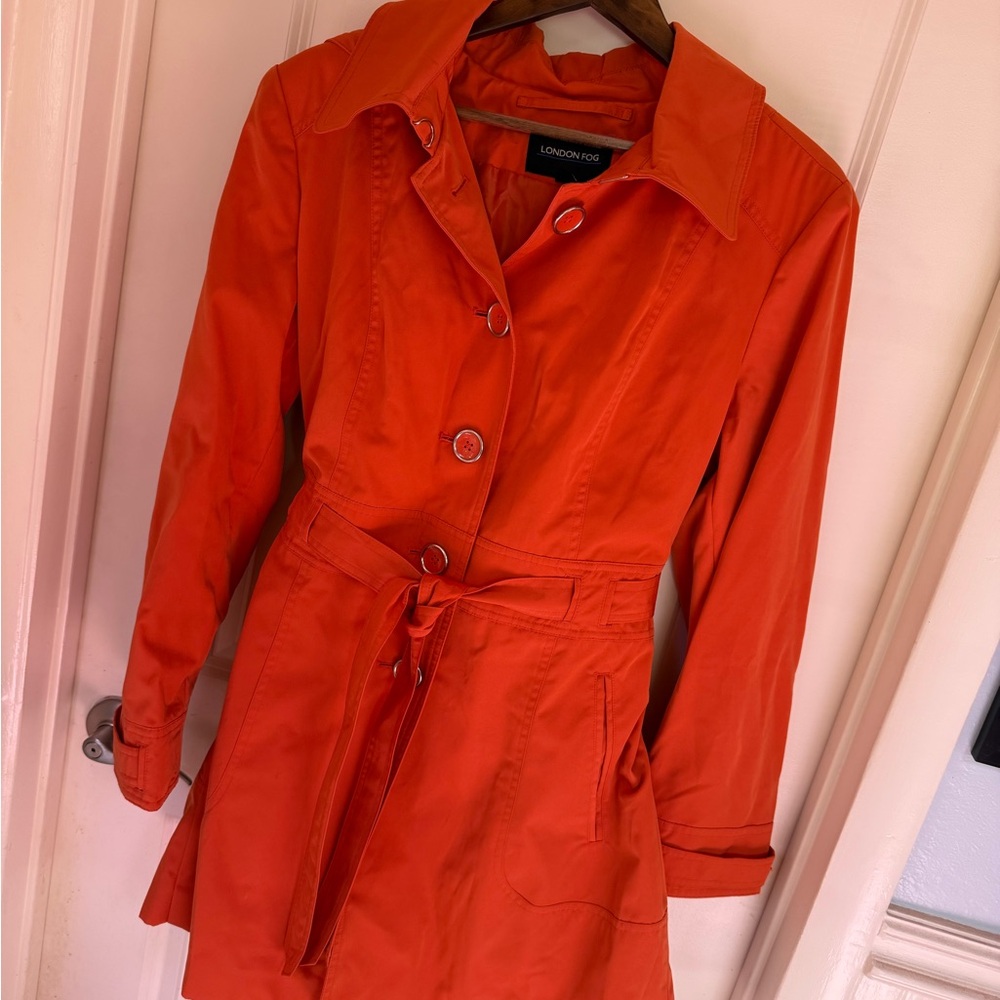 London Fog Vibrant Orange Trench Coat, Detachable Hood